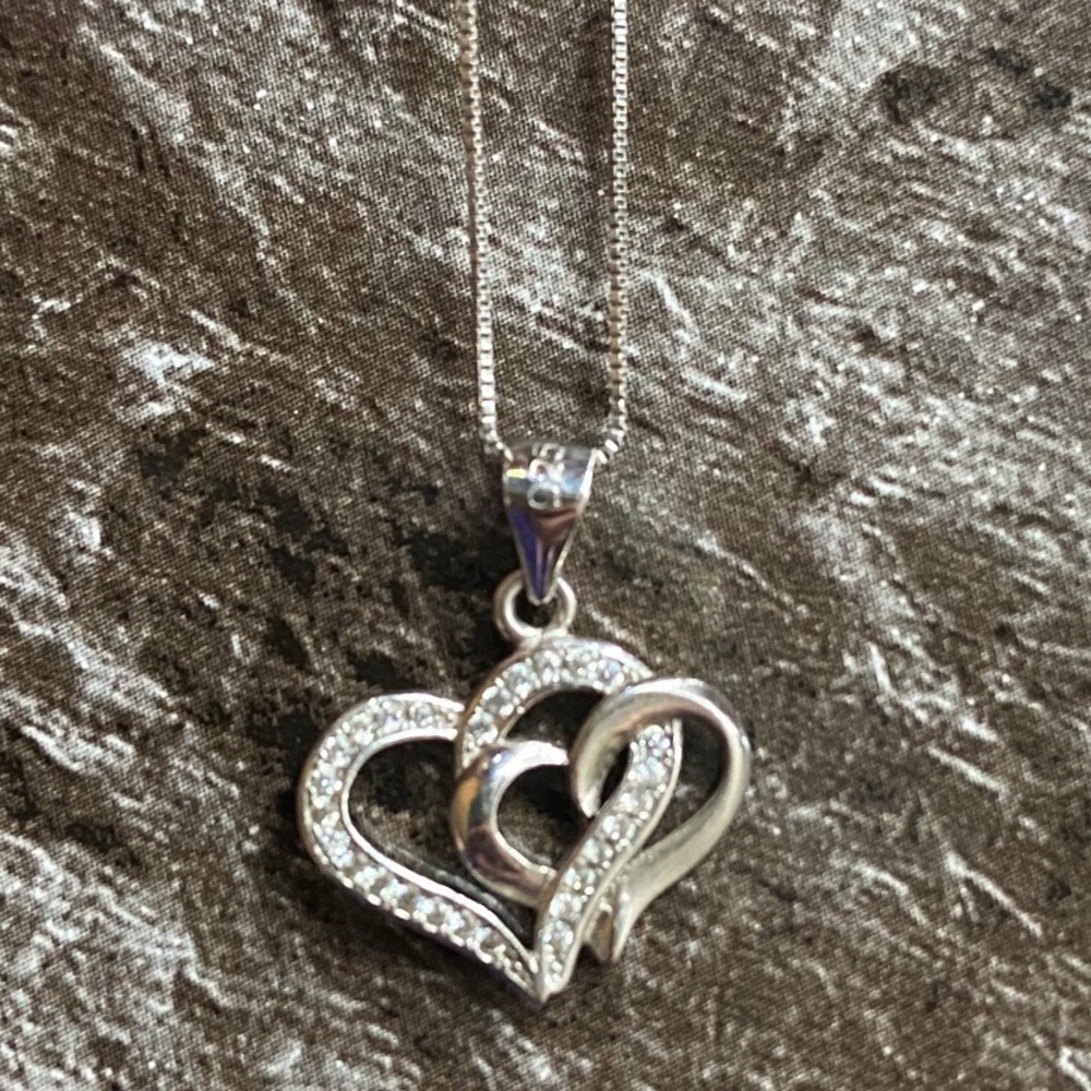 Sterling silver and diamond double heart necklace